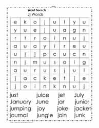 Words Beginning with J Wordsearch
